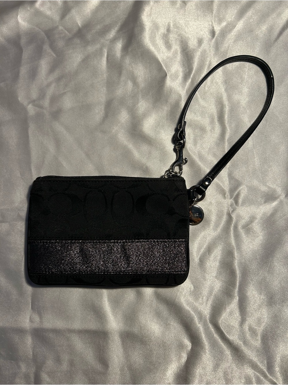 Coach Black Wristlet with Glitter Stripe